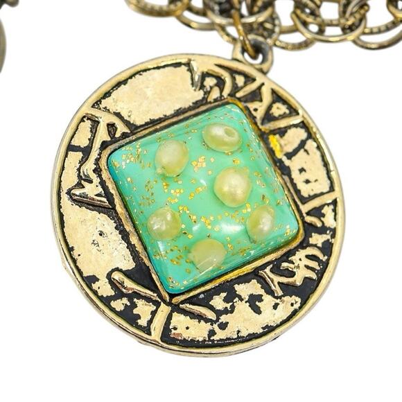 Bold Vintage Charm Bracelet Large Confetti-Style Lucite Resin Green Cabochons - Picture 3 of 9